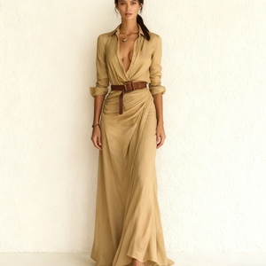 Vestidos de Otoño para Mujer - Elegantes, Sensuales, de Color Sólido, con Pliegues Asimétricos, Incluye Cinturón a la Moda - Product Image 1