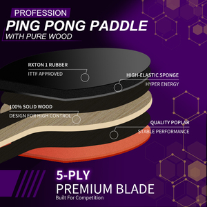 Raket Tenis Meja Loki OEM <span class=keywords><strong>3</strong></span> Bintang Berkualitas Kayu Poplar Hitam untuk Meningkatkan Keterampilan Kontrol Pemula - Product Image 5