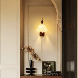 Luxury Home Wabi-Sabi Style Iron Frame LED Wall Lamp Living Room Bedroom <b>Bedside</b> American Country Retro Luxury Glass Shade - Product Image 5