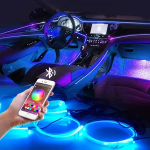 RGB Lampu Suasana Serat Optik Mobil App/Remote Control Lampu Interior Mobil Lampu Ambient LED Strip Lampu Hias Neon EL Kawat