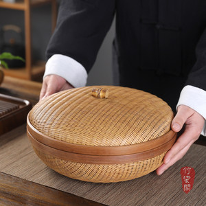 <b>Bamboo</b> Woven Storage Basket With Lid Round Kitchen Food <b>Container</b> Handmade Guizhou Origin - Product Image 2
