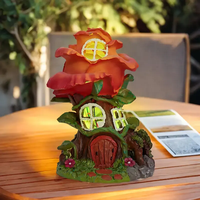 Statue en résine de maison de fée en forme de rose décoration de jardin éclairée pour l'affichage extérieur de la cour ornement de figurine de fée illuminée
