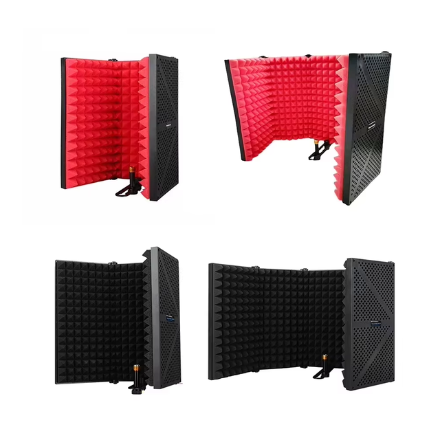 Portable Red Foam Microphone Pop Filter with 5 Doors Isolation Shield Kit Shock Mount Mic Stand and Cover