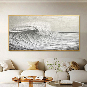 Grande œuvre d'art texturée représentant des vagues océaniques, peinture murale originale moderne faite à la main, toile murale pour un design d'intérieur sophistiqué - Product Image 3