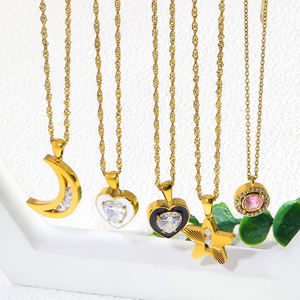 Collar JUSNOVA de Acero Inoxidable con Baño de Oro de 18K, Colgante de Luna, <span class=keywords><strong>Corazón</strong></span> y Estrella con Circonita, Joyería Romántica de Moda, Regalo para Mujer - Product Image 1