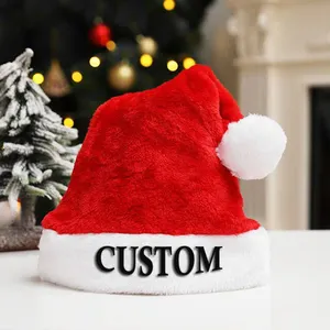 Gorro de terciopelo grueso con logotipo personalizado bordado para Navidad, gorro de Papá Noel para celebración