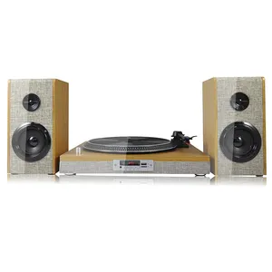 Bamboo design powerful sound turntable with external speakers bluetooth directly USB or TF recording FM AUX