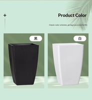 Pot de fleurs carré en plastique, grand calibre, respirant, durable, style minimaliste, finition faux ciment, profond et haut, à poser au sol