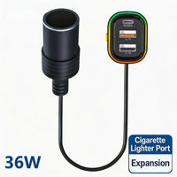 Neues YQ9 mit Zigarettenanzünder Mehrfach-USB + Typ-C Autoladegerät mit Rücksitz-Verlängerungskabel, Unterstützt PD36W Schnellladung
