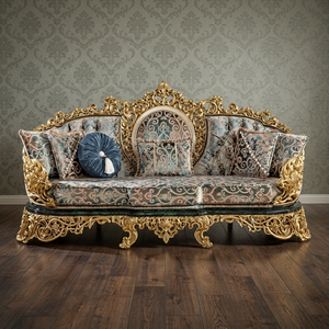 Teakwood Antique <b>Gold</b> Three Seater <b>Sofa</b> Handcrafted Solid Wood Luxury Seating Furniture For Living Room Bedroom Lounge - Product Image 1