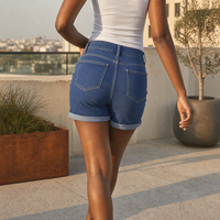 Shorts en jean pour femme VMLUNA MR FOLD, taille mi-haute, coupe ample, lot de 2, bleu moyen/noir