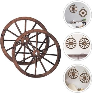 2 pezzi di legno ruota di carro decorazione della parete incisa a mano vecchio stile occidentale fattoria appesa in legno ruote parete arte - Product Image 2