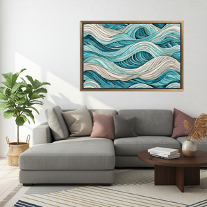 Abstract Wave Canvas Art: Modern Bohemian Wall Decor Print,GOLD <b>FRAMED</b> CANVAS - Product Image 3