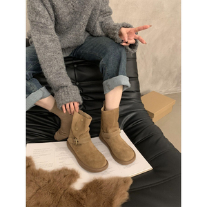 Botas Femininas Vintage de Camurça com Fivela, Cano Médio Dobrável, Plataforma Grossa Antiderrapante e Sola de Borracha – Estilo Retrô Casual – Lançamento Quente - Product Image 6