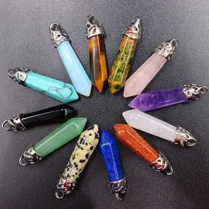 Wholesale Hexagonal Prism Natural Stone Agate Crystal Necklace Pendant for Women