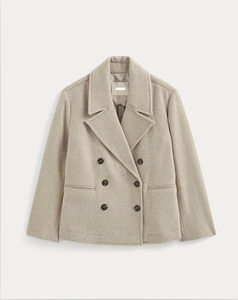 Abrigo casual elegante beige de mujer, de doble botonadura, corto, de mezcla de lana, tipo Pea Coat - Product Image 1