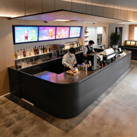 Comptoir d'angle pour café, comptoir de réception personnalisé pour salon de thé, bureau de caisse commercial avec rangement
