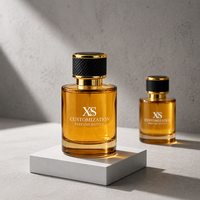 Flacon de parfum cylindrique personnalisé avec logo, 30 ml, 50 ml, 100 ml, atomiseur en verre transparent avec bouchon noir doré pour marque de parfum, vente en gros