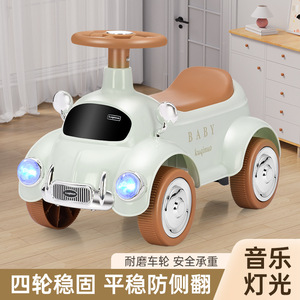 Kuqinuo Vélo d'équilibre rétro classique pour enfants 1-3 ans, trotteur à pousser quatre roues, unisexe, vert élégant, beige, blanc, bleu jazz - Product Image 4