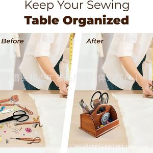 Wooden <b>Sewing</b> Tool Storage <b>Box</b> With Handles And Compartments Desktop Organizer For Craft Supplies - Product Image 3