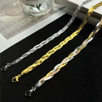 Collier ras du cou en acier inoxydable tricolore, chaîne serpent tressée à trois tons, chaîne en os de poisson