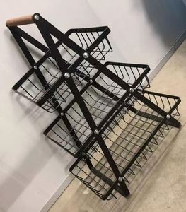 Étagère de rangement pour snacks, pain et légumes, panier en fil de fer avec poignée en bois, pour camping, pique-nique, salon, moderne, non pliable, pour fruits - Product Image 5