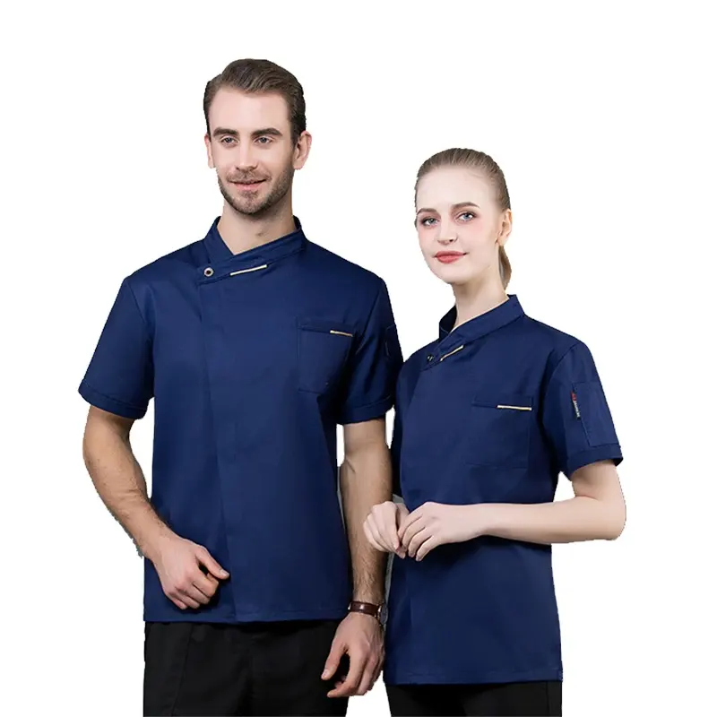 Camisa de verano de manga corta personalizada para hombre, camisa de trabajo, para hotel, restaurante, uniforme de chef, color blanco