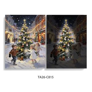 Décoration Murale Lumineuse de Noël sur Toile : Enfants Jouant dans la Neige, Père Noël Amusant, avec Cadre LED pour Maison, Salle de Bain, Salon - Product Image 4