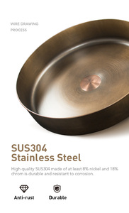 Lavabo Industriale Rotondo in Acciaio <span class=keywords><strong>Inox</strong></span> 304 Bronzo Vintage per Bagno di Hotel e Bagni Pubblici - Product Image 4