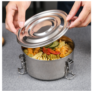 DFL01 Lonchera Redonda Portátil Hermética, Contenedor de Alimentos de Acero Inoxidable, Lonchera Metálica para Estudiantes y Adultos - Product Image 3