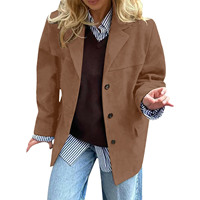 Kadın Sonbahar Vintage Blazer Bol Kesim Uzun Kollu Tek Göğüslü Düğmeli Cepli Kahverengi Günlük Toptan Tedarik