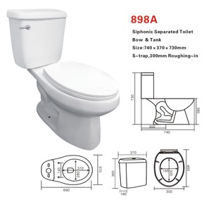 WC Mingliu OEM con scarico a S da 305 mm, in ceramica bianca, sifonico, moderno, a due pezzi, con vaso allungato e doppio scarico - Product Image 1