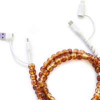 Kabel Data Amber Beaded 4 in 1 Tipe C Pengisi Daya Ponsel Pengisian Cepat