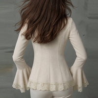 Veste en daim sur mesure pour femme, coupe ajustée, col montant, fermeture éclair intégrale, manches évasées, garniture en dentelle, blazer élégant, manteau d'extérieur, OEM