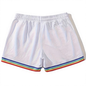 Men's White Solid Color Drawstring Mid Waist Casual Shorts with Rainbow Side Stripe Breathable Quick Dry Short Shorts Bangladesh - Product Image 3