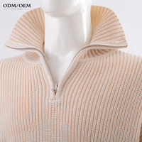Pull en maille surdimensionné à col montant et demi-zip, 100 % coton, personnalisé, chaud, pour homme, 320 g