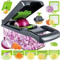 Hachoir à légumes multifonctionnel 16-en-1 : trancheuse, coupe-légumes, spiraliseur, râpe manuelle pour fruits et légumes