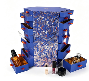 Caja de Calendario de Adviento Personalizada en Forma de Torre Hexagonal Azul con Cajones, Embalaje de Cartón Rígido para Regalos de Lujo - Product Image 1
