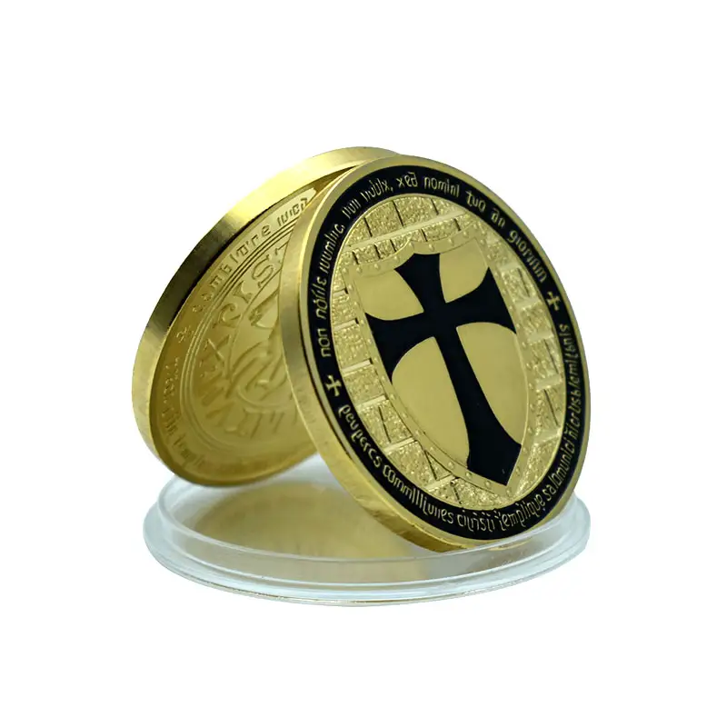 Personalizzato metallo 3d smalto placcato oro souvenir cavaliere templare croce christian challenge coin per la raccolta