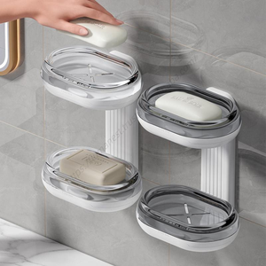 Jabonera de pared al por mayor, soporte de baño de alta gama para el hogar, estante de doble capa sin perforaciones - Product Image 5