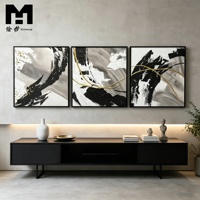 Décoration d'intérieur, peinture murale moderne en acrylique à l'huile texturée 3D, peinte à la main, 3 panneaux, peinture abstraite noire et blanche encadrée
