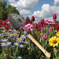 Set di 4 Attrezzi da Giardino in Vendita: Pala, Zappa Multiuso a 5 Denti con Manico, Lame Resistenti all'Acqua per Prato e Giardino
