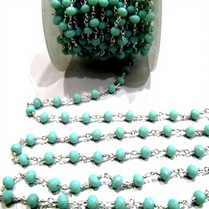 3- Feet Amazonite Rondelle Faceted Size 6mm wire wrapped Hydro Quartz Beaded <b>Rosary</b> Chain - Product Image 1