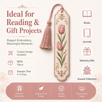 Marque-page personnalisé brodé en forme de tulipe avec pompon, en tissu floral de haute qualité, réutilisable, fournisseur OEM ODM en gros pour cadeaux