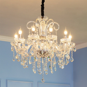 Crystal <b>Chandelier</b> E26 Bulb Base 3500K Warm <b>White</b> Light Adjustable Height LED Living Room Pendant Lamp Mounted Design 5-Year - Product Image 1