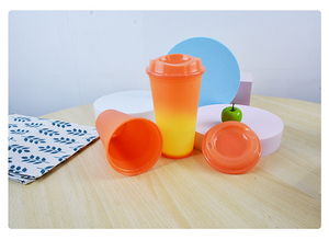 Nueva moda 16oz taza de plástico que cambia de color logotipo personalizado colores degradados tazas de plástico reutilizables taza de café - Product Image 4