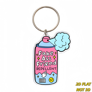 Porte-clés répulsif 'Fake Ass Friend' en forme de bombe <span class=keywords><strong>a</strong></span>érosol rose avec brume bleue, et breloque en acrylique motif doigt d'honneur et grincheux, pour clés, sacs, sacs à <span class=keywords><strong>dos</strong></span> - Product Image 1