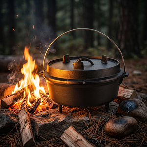 <span class=keywords><strong>Cocotte</strong></span> <span class=keywords><strong>en</strong></span> <span class=keywords><strong>fonte</strong></span> pré-culottée noire pour la cuisine <span class=keywords><strong>en</strong></span> plein air et le camping, avec poignée <span class=keywords><strong>en</strong></span> acier inoxydable - Product Image 1