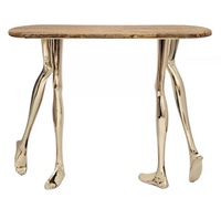 Table console de luxe, design sculptural, base en laiton massif, plateau en marbre naturel, table d'entrée pour villa, projet de manoir