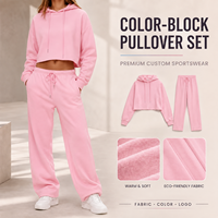 Ensembles de sport pour femmes avec logo personnalisé, tenues de fitness contrastées, sweats à capuche épais, joggers, survêtements d'hiver, vêtements de loisirs
